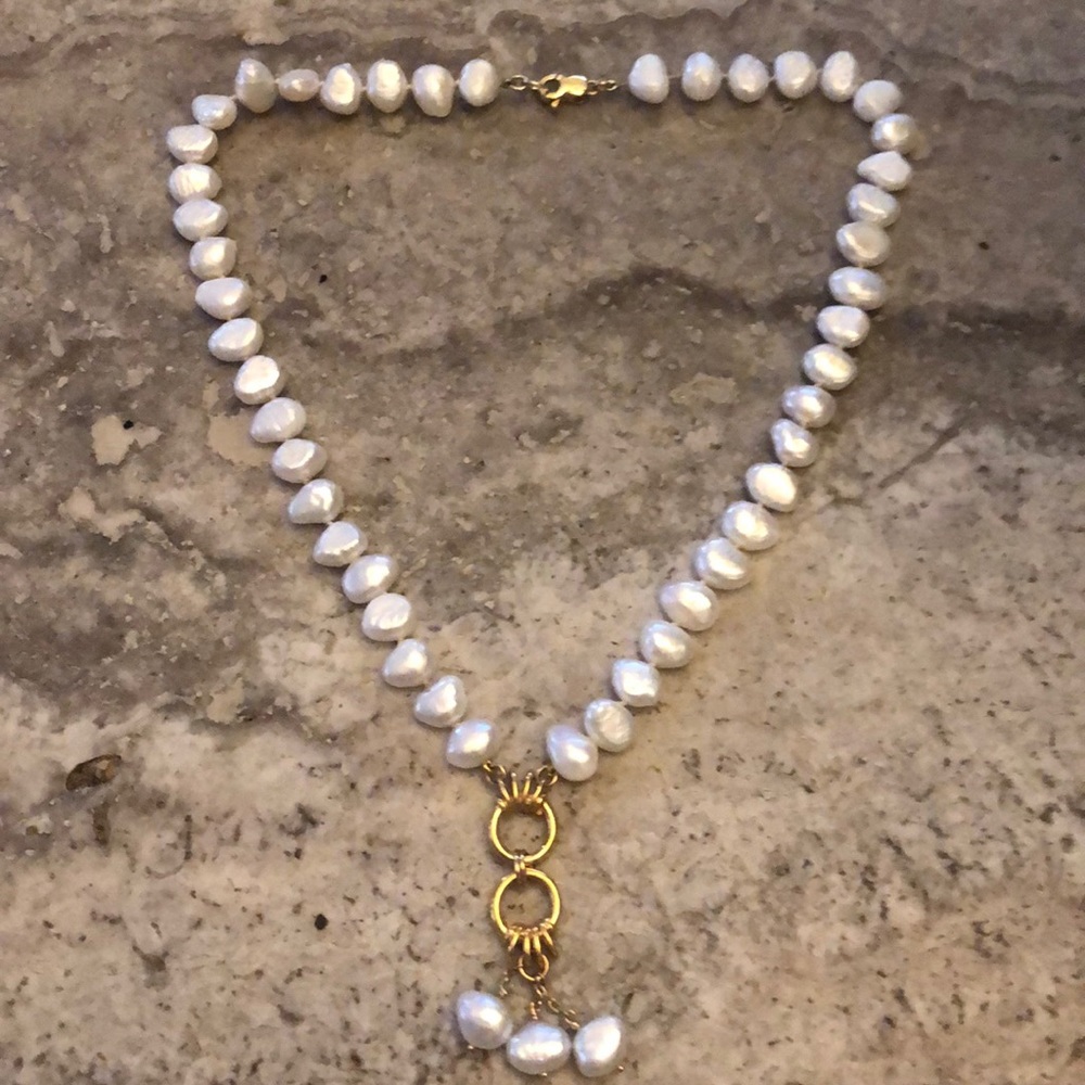 Keshi Pearl Necklace w/ 18Kt Yellow Gold Links by designer David Gomez